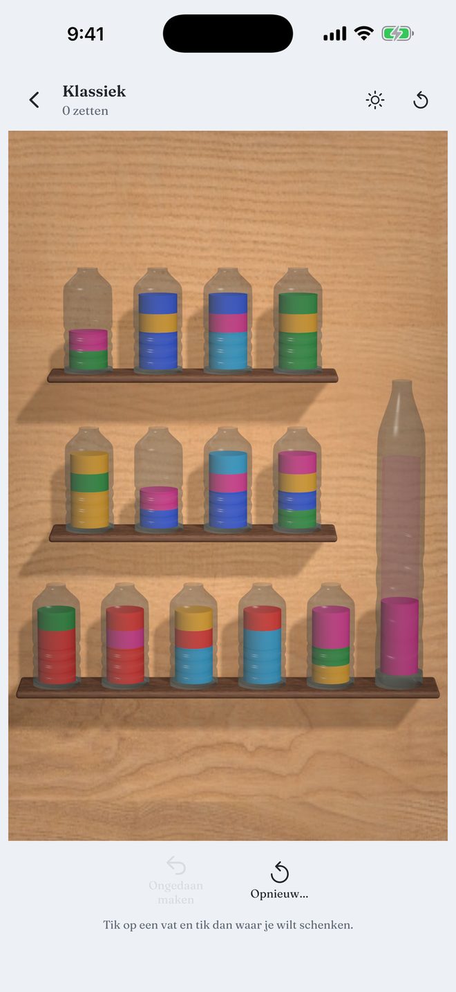 Quiet Vessels — Rustige 3D-vloeistofsorteerpuzzels